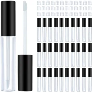 Patelai 50 Pack 10 ml Empty Lip Gloss Tube Containers Clear Refillable Lip Balm Bottles Plastic Lipstick Tubes with Rubber Inserts Cosmetic Tools for Travel, DIY Makeup, Personal Cosmetic(Black)