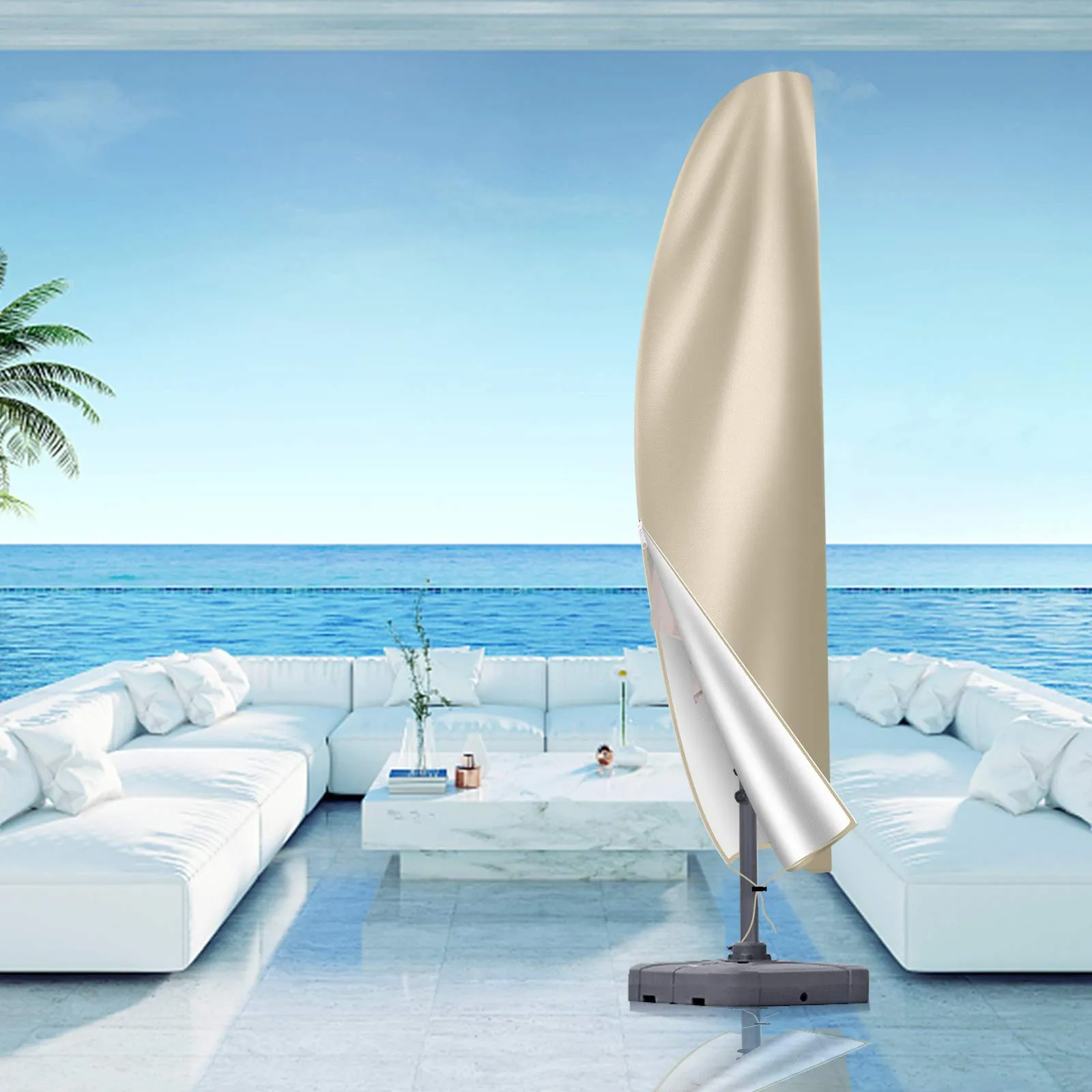 Patio Cantilever Umbrella Covers for Outdoor: Waterproof Offset Umbrella Cover Banana Style with Zipper fits 9FT to 14FT, Khaki