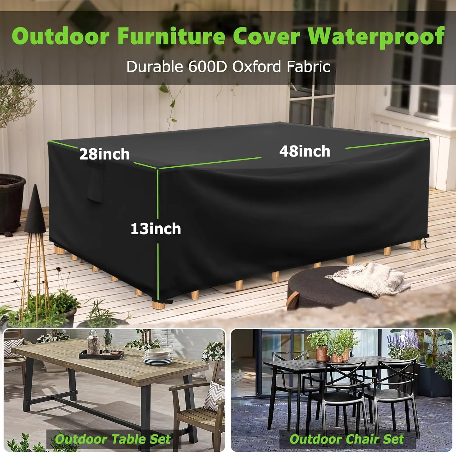 Patio Furniture Covers Waterproof, Heavy Duty 600D Outdoor Furniture Covers for Outside Sectional Sofa Set,Tear Resistance and Anti-UV, Black,48"L x 28"W x 13"H