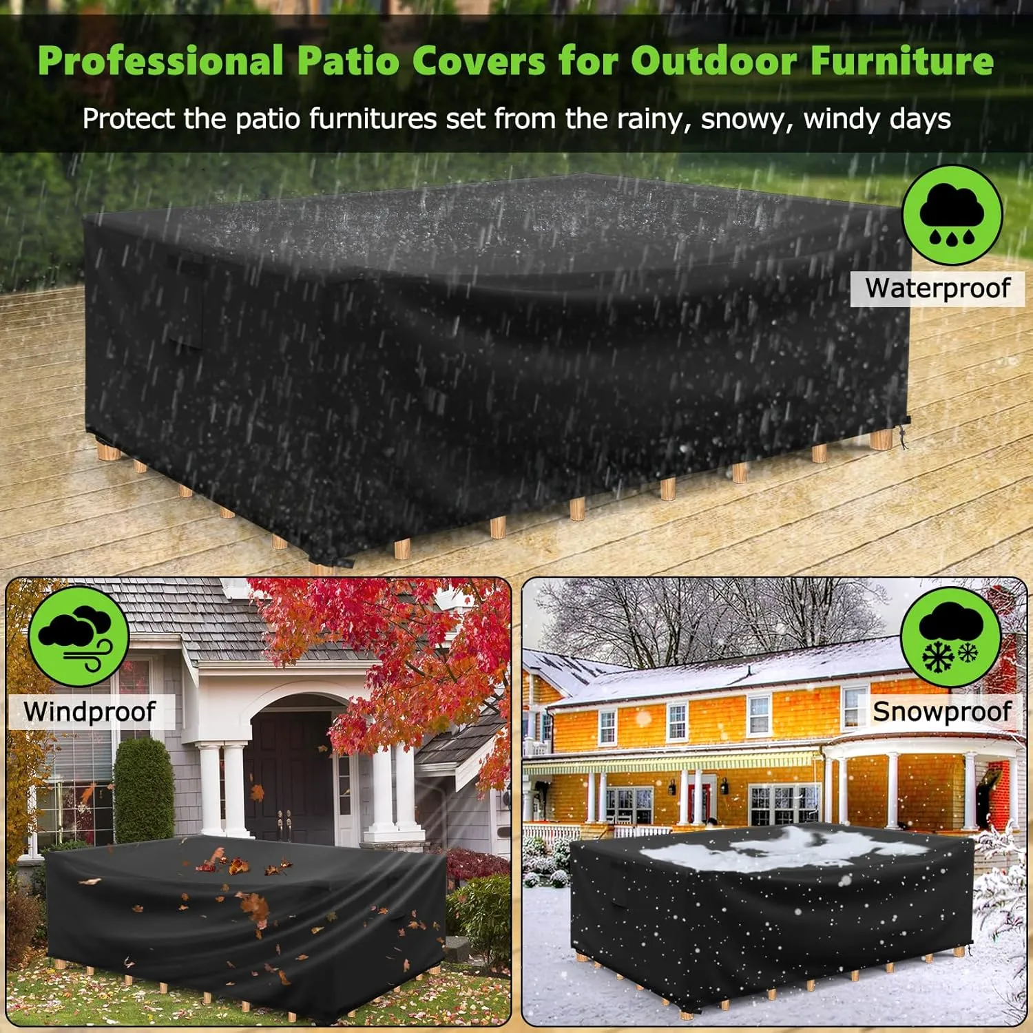 Patio Furniture Covers Waterproof, Heavy Duty 600D Outdoor Furniture Covers for Outside Sectional Sofa Set,Tear Resistance and Anti-UV, Black,48"L x 28"W x 13"H