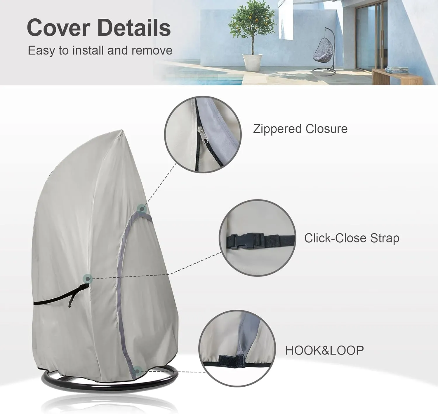 Patio Hanging Egg Chair Cover - Waterproof Outdoor Wicker Egg Swing Chair with Stand Cover, Single Seat