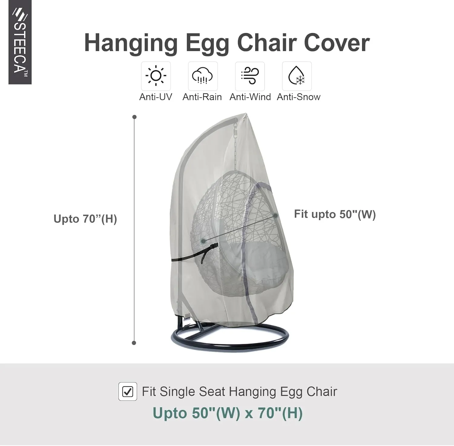 Patio Hanging Egg Chair Cover - Waterproof Outdoor Wicker Egg Swing Chair with Stand Cover, Single Seat