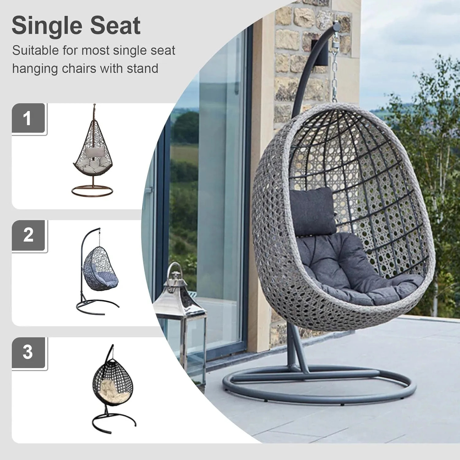 Patio Hanging Egg Chair Cover - Waterproof Outdoor Wicker Egg Swing Chair with Stand Cover, Single Seat