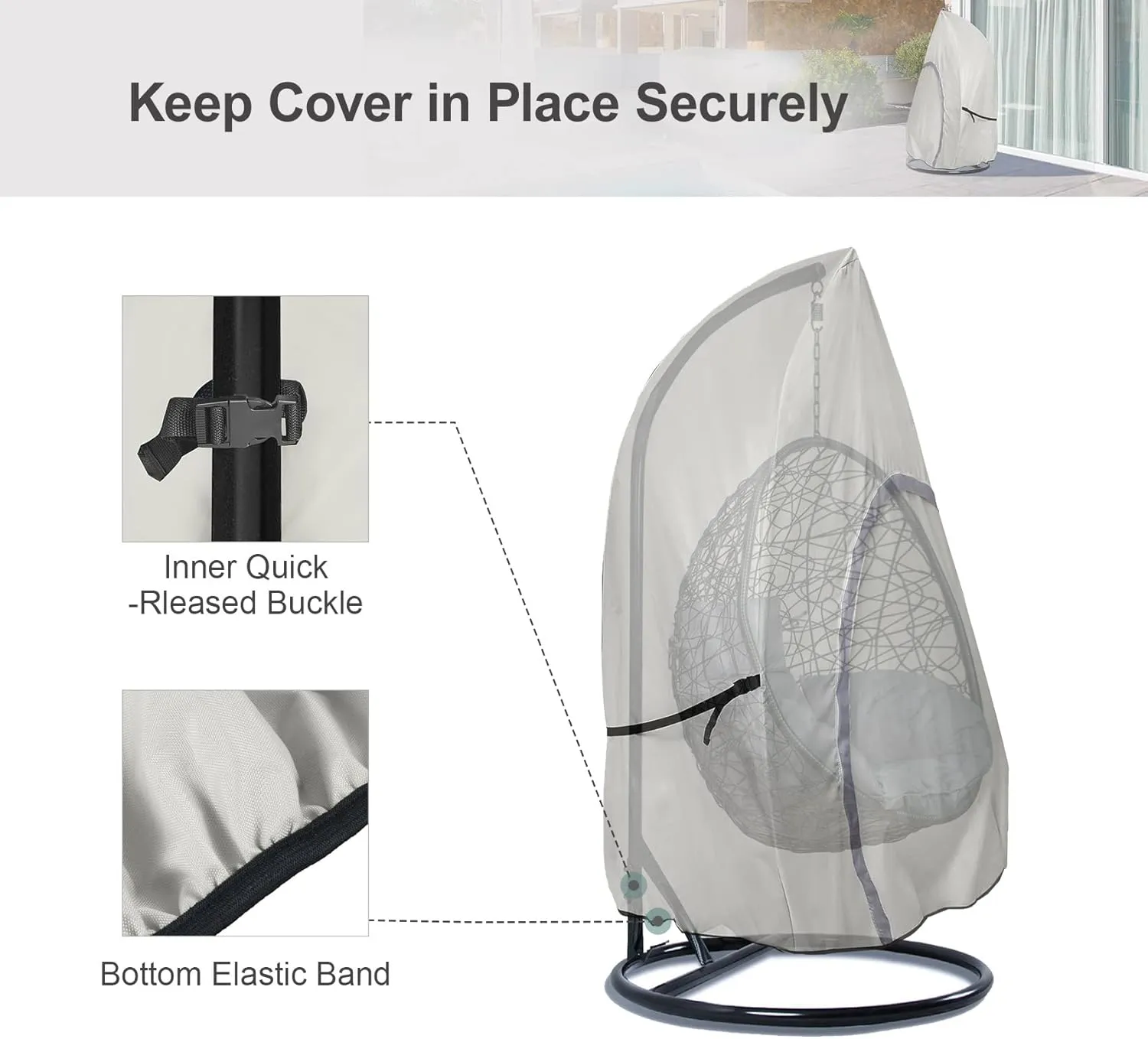 Patio Hanging Egg Chair Cover - Waterproof Outdoor Wicker Egg Swing Chair with Stand Cover, Single Seat