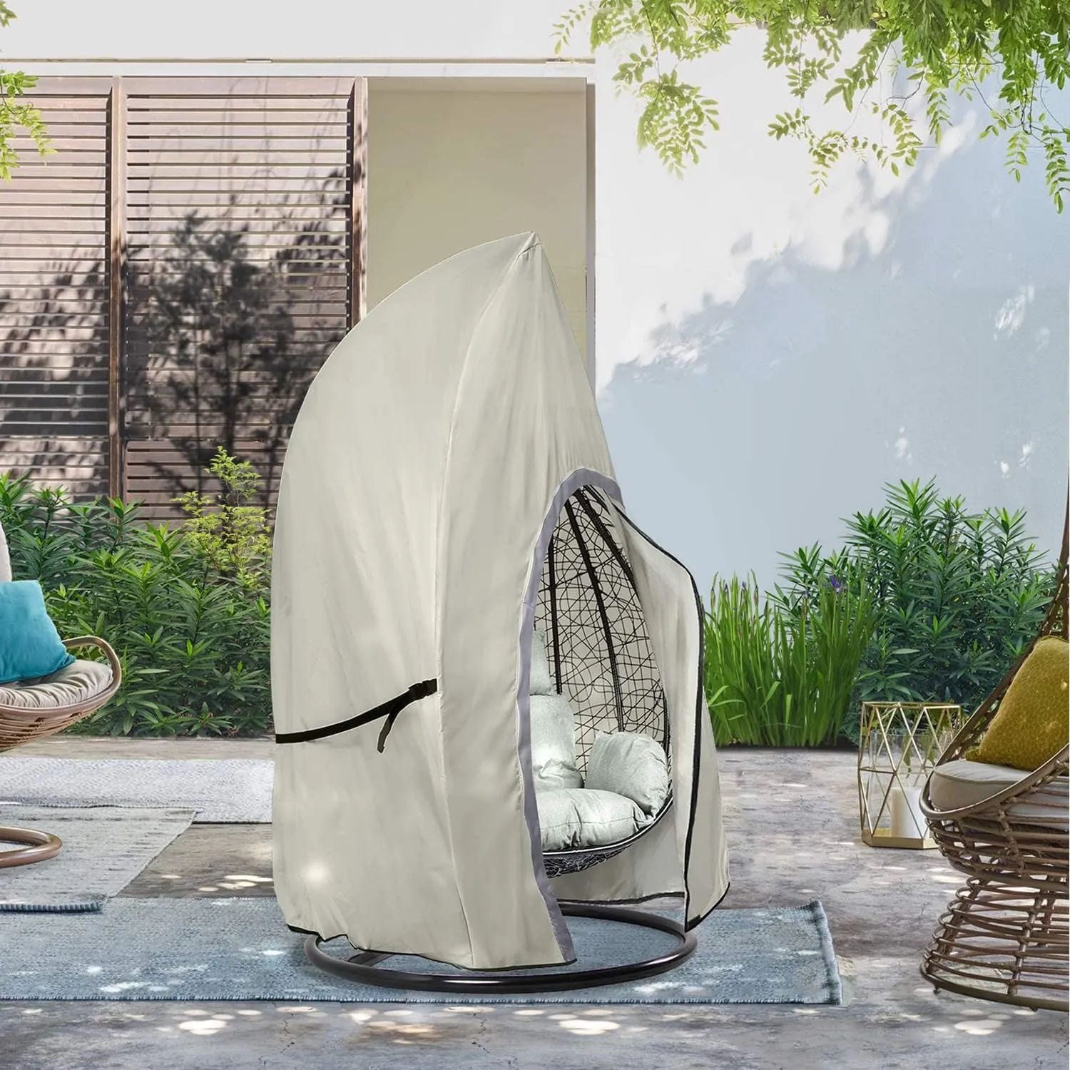 Patio Hanging Egg Chair Cover - Waterproof Outdoor Wicker Egg Swing Chair with Stand Cover, Single Seat