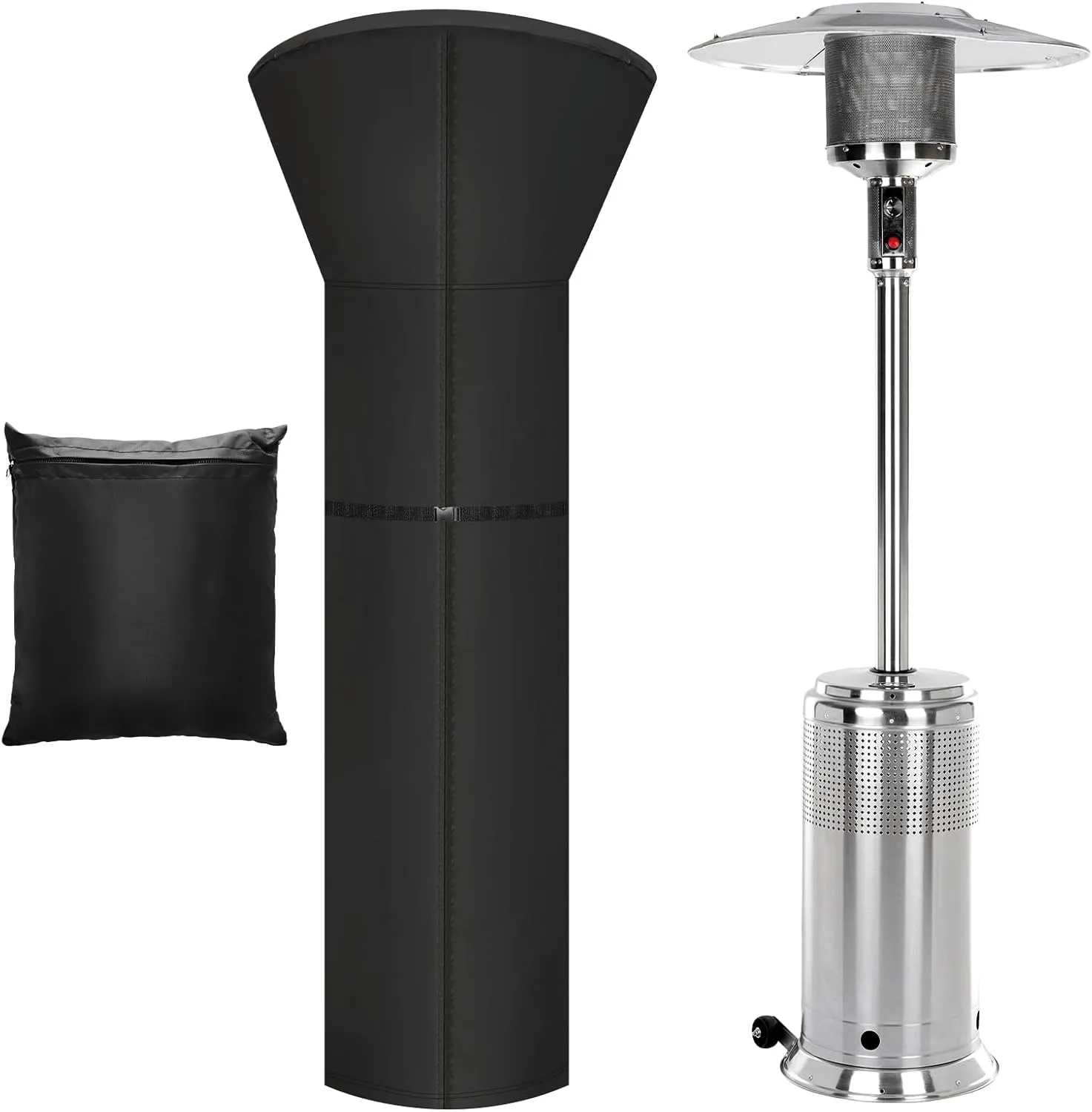 Patio Heater Cover, 420D Waterproof Heat Lamp Outdoor Cover for Standing Heater with Zipper/ Storage Bag (89x33x19in)