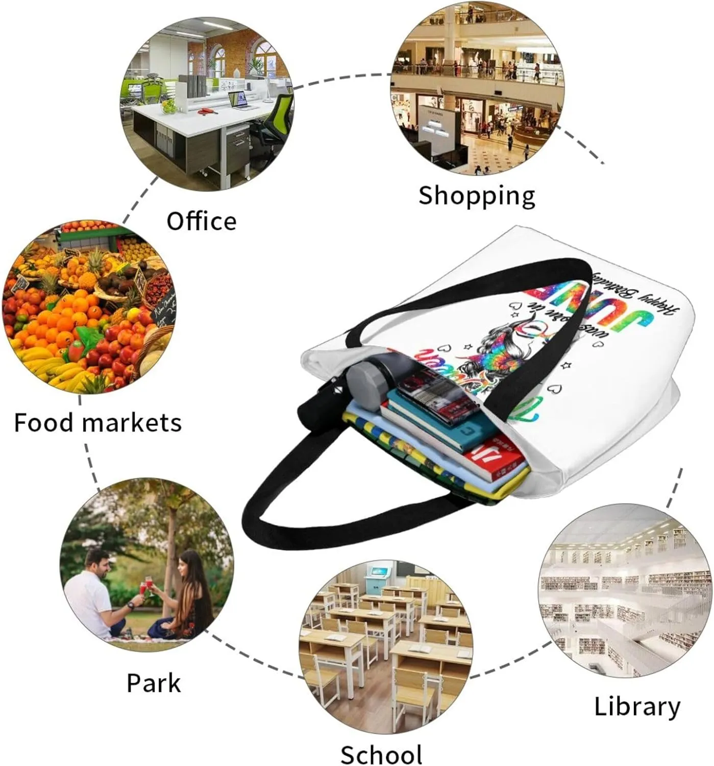 Peace Love Juneteenth Black Freedom Women's Tote Bag Lightweight Shopping Handbag Travel Shoulder Bag With Zipper