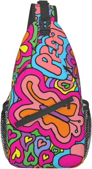 Peace Sign Psychedelics Trippy Sling Bag for Women Men Crossbody Backpack Cycling Hiking Daypack Chest Shoulder Bag with Adjustable Strap