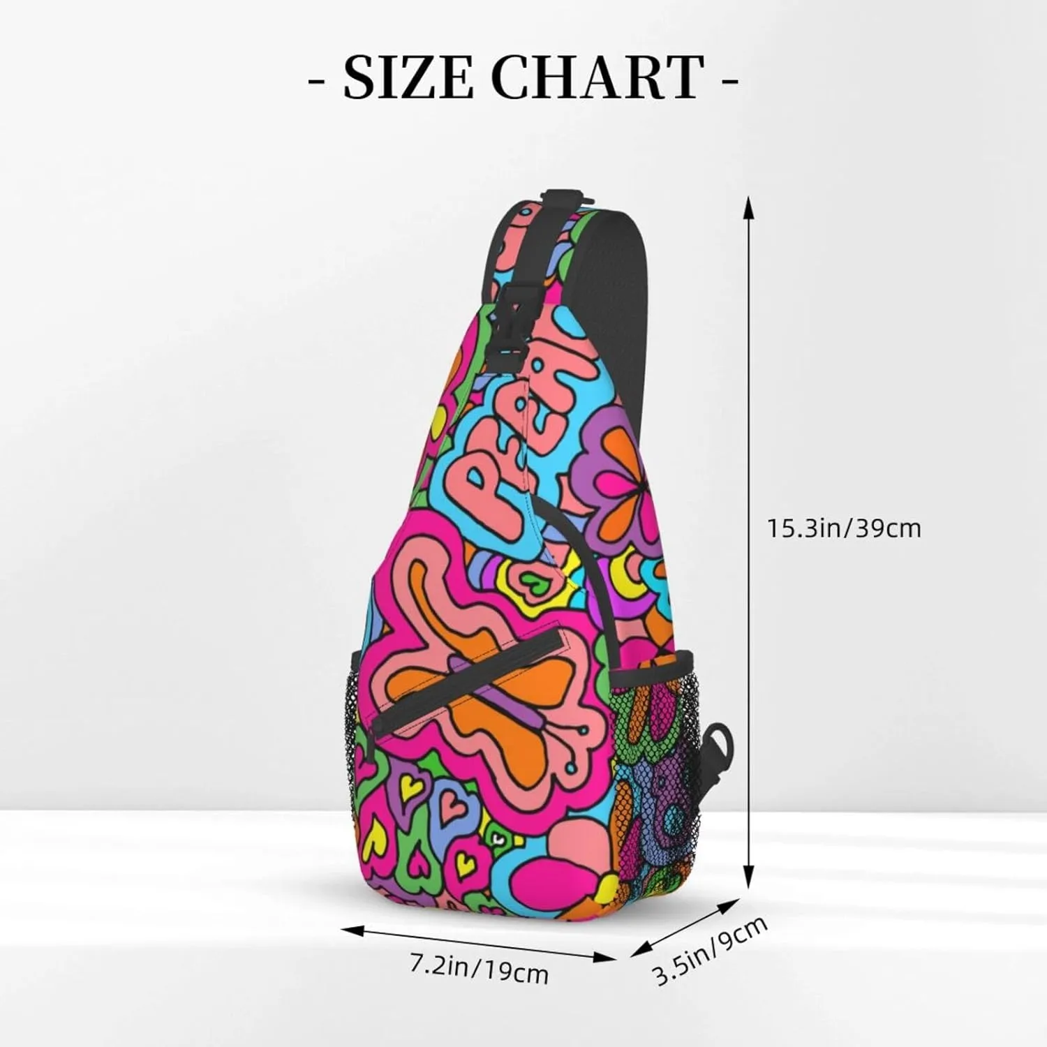 Peace Sign Psychedelics Trippy Sling Bag for Women Men Crossbody Backpack Cycling Hiking Daypack Chest Shoulder Bag with Adjustable Strap