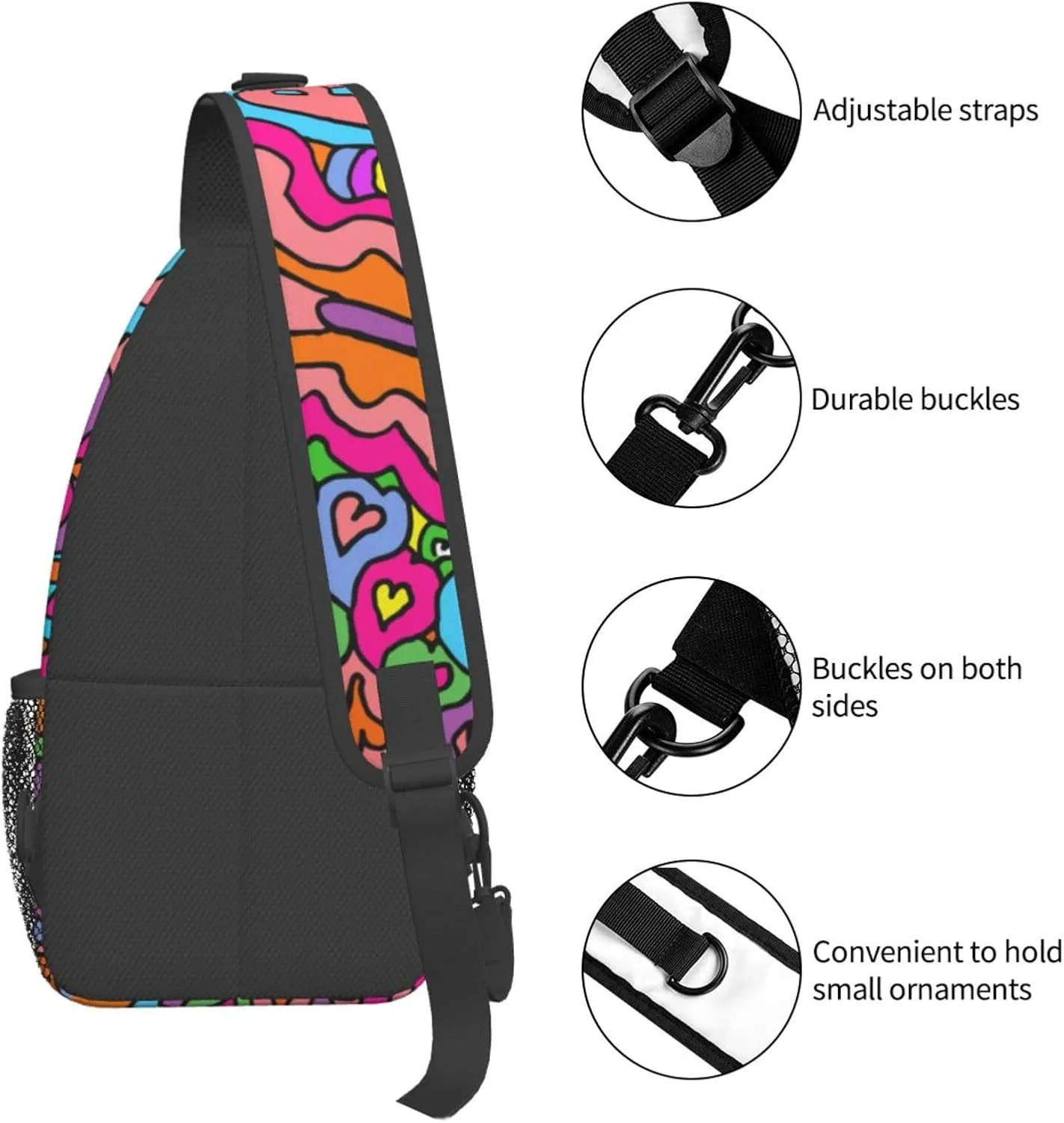 Peace Sign Psychedelics Trippy Sling Bag for Women Men Crossbody Backpack Cycling Hiking Daypack Chest Shoulder Bag with Adjustable Strap