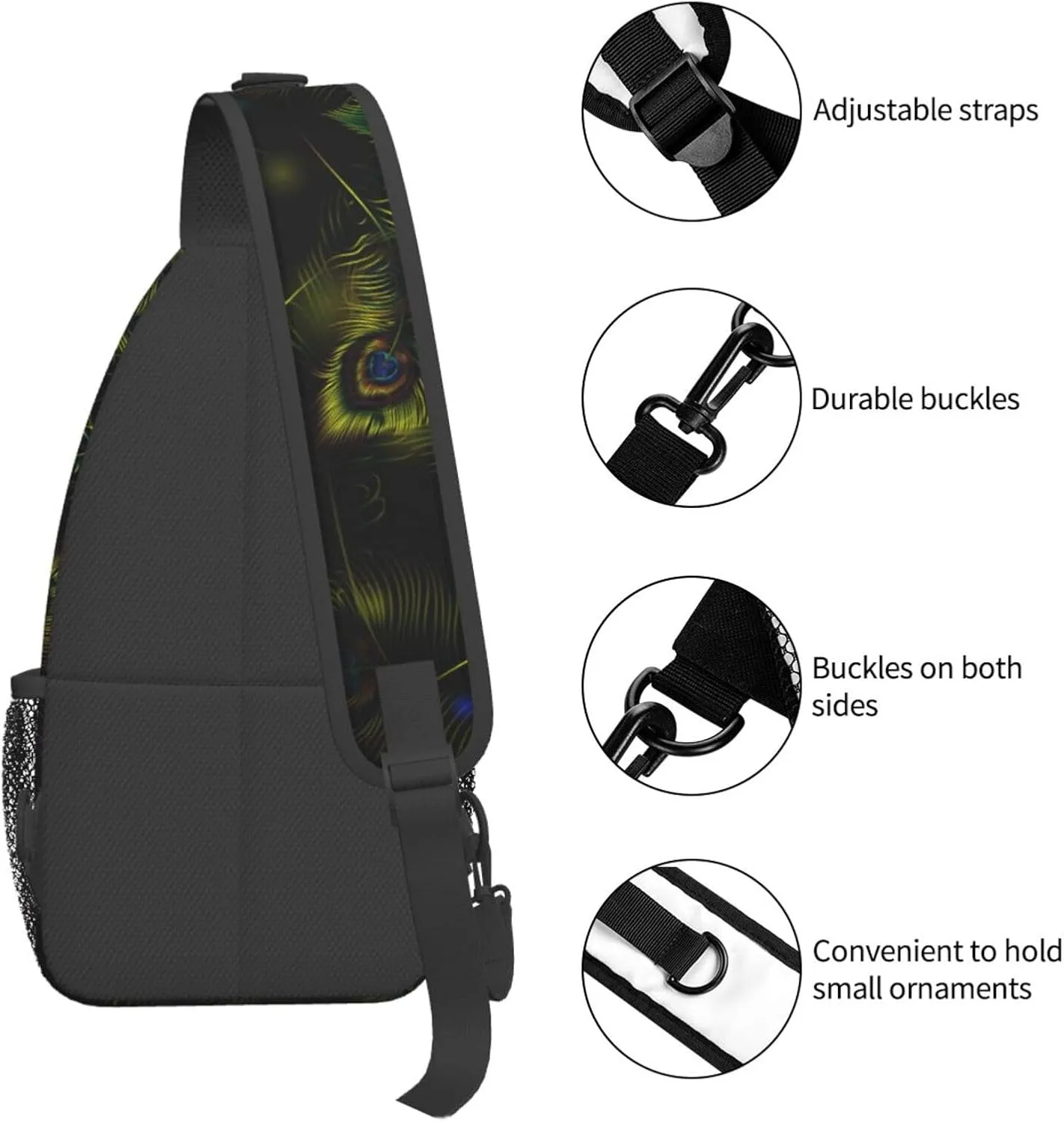 Peacock Shoulder Bag Cute Sling Backpack Daypack Casual Feather Hiking Bag Womens Backpack Bag Animal Bag