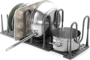 Peggy Kitchen Drawer Cupboard Organizer Tray - Adjustable Storage System for Food Containers, Cookware, Serveware, Utensils and More, Grey