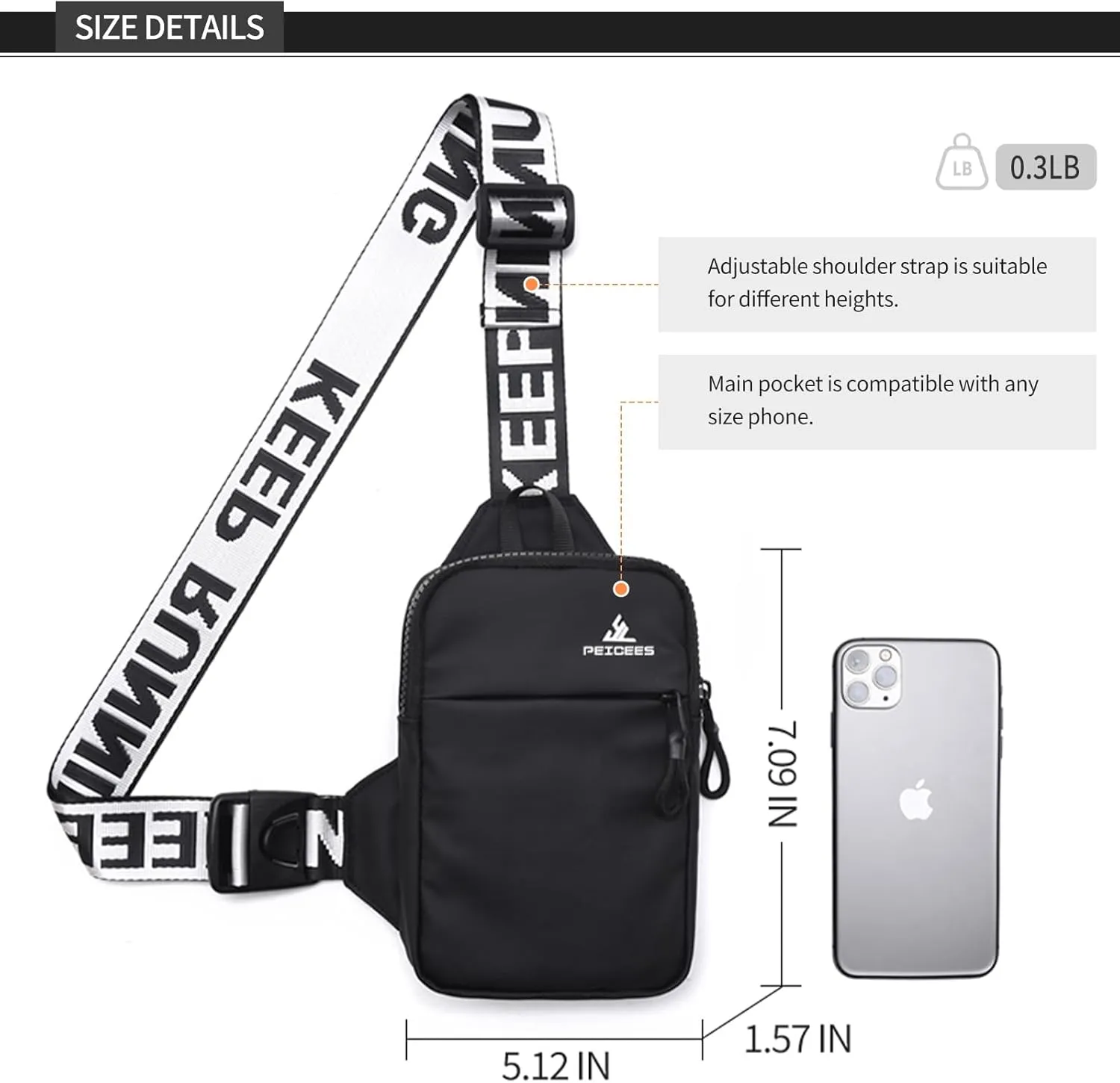 Peicees Mini Crossbody Sling Bag Chest Bag Dual Pocket Water Resistant Fanny Pack Running Phone Holder for Men Women Workout Travel, Purple