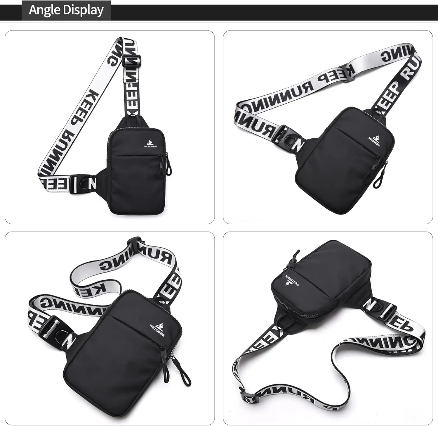 Peicees Mini Crossbody Sling Bag Chest Bag Dual Pocket Water Resistant Fanny Pack Running Phone Holder for Men Women Workout Travel, Purple