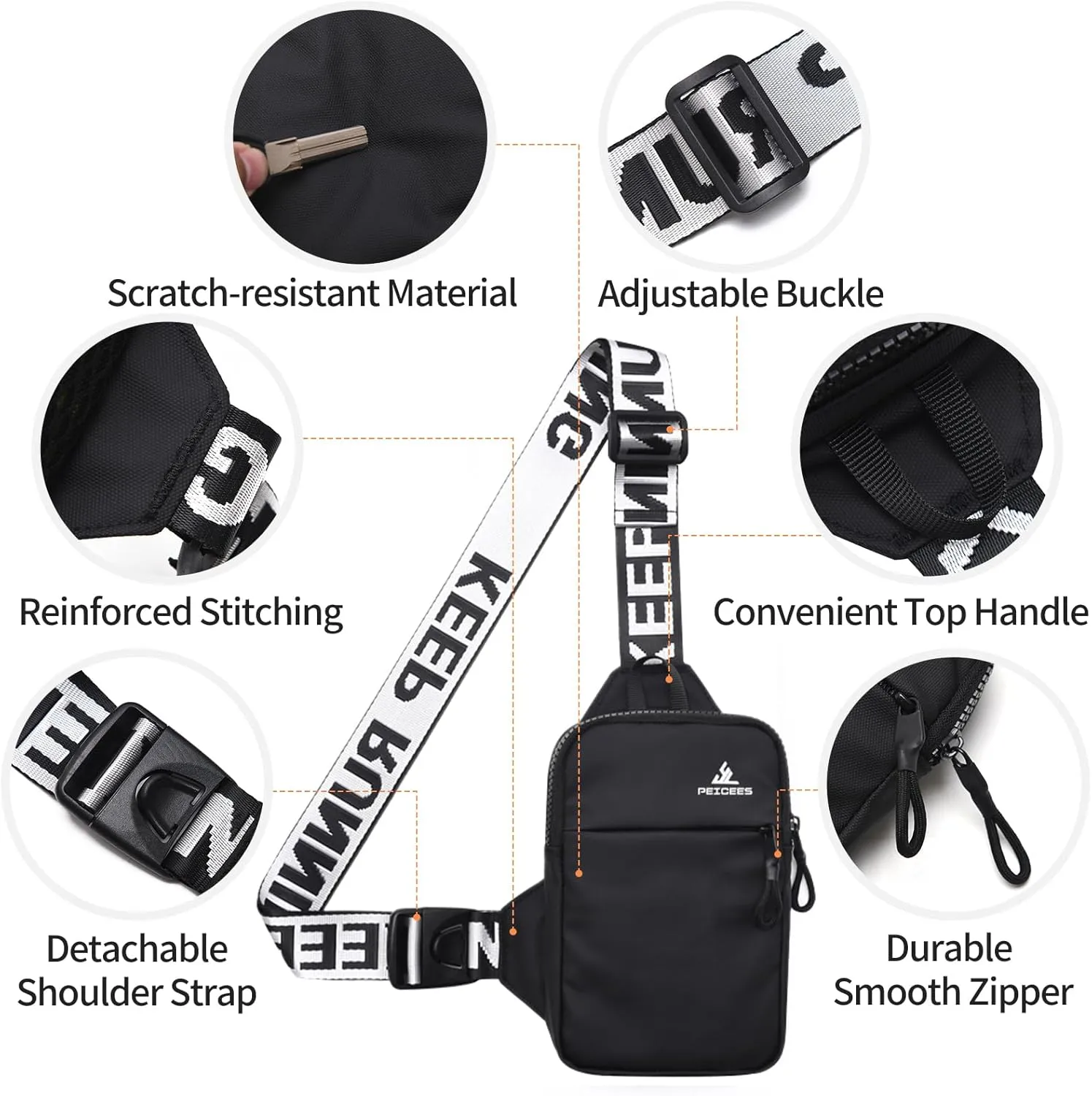 Peicees Mini Crossbody Sling Bag Chest Bag Dual Pocket Water Resistant Fanny Pack Running Phone Holder for Men Women Workout Travel, Purple