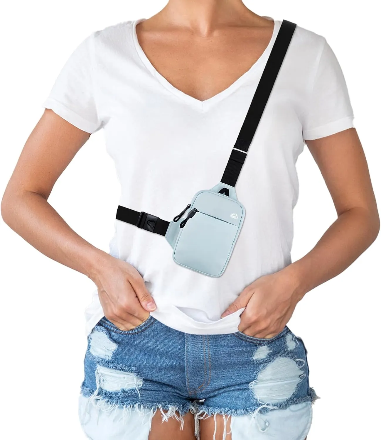 Peicees Mini Crossbody Sling Bag Dual Pocket Water Resistant Running Phone Holder Chest Shoulder Bag for Men Women Travel Gym