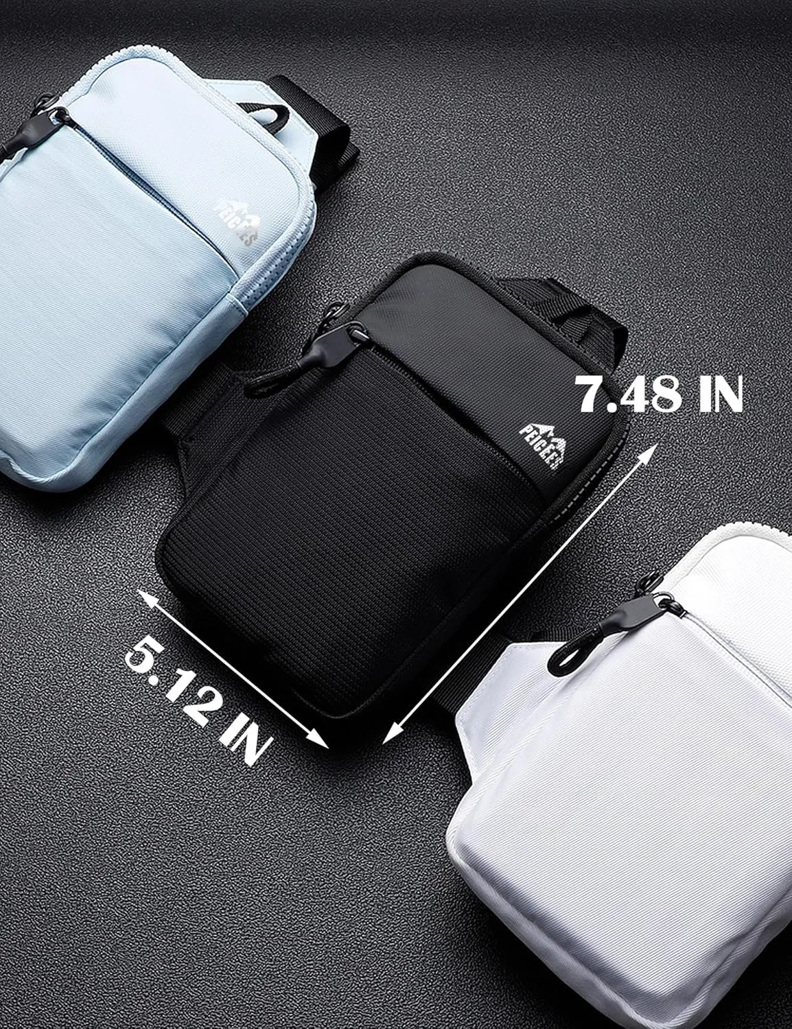 Peicees Mini Crossbody Sling Bag Dual Pocket Water Resistant Running Phone Holder Chest Shoulder Bag for Men Women Travel Gym