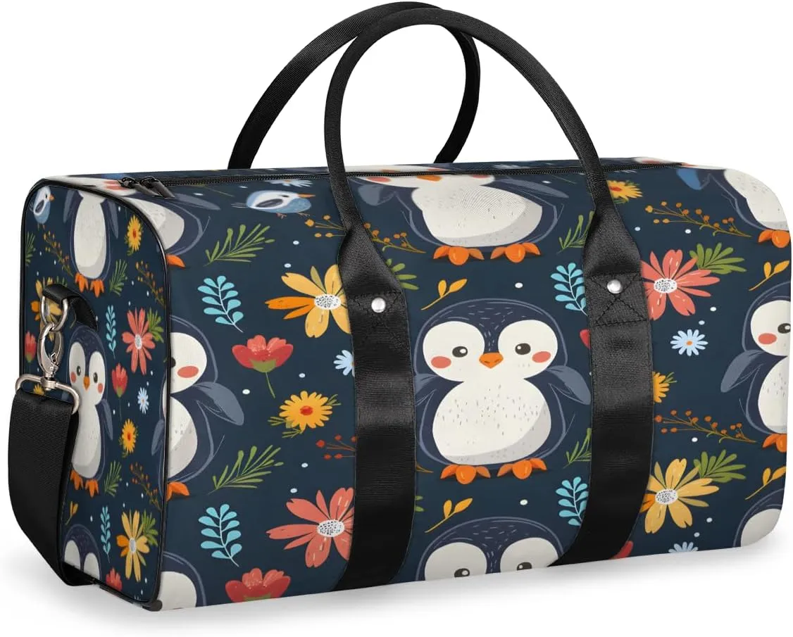Penguin Travel Duffle Bag, Sports Gym Bags for Women Men, Carry On Weekender Overnight Bag, Cute Workout Hospital Airplane Trips Bag
