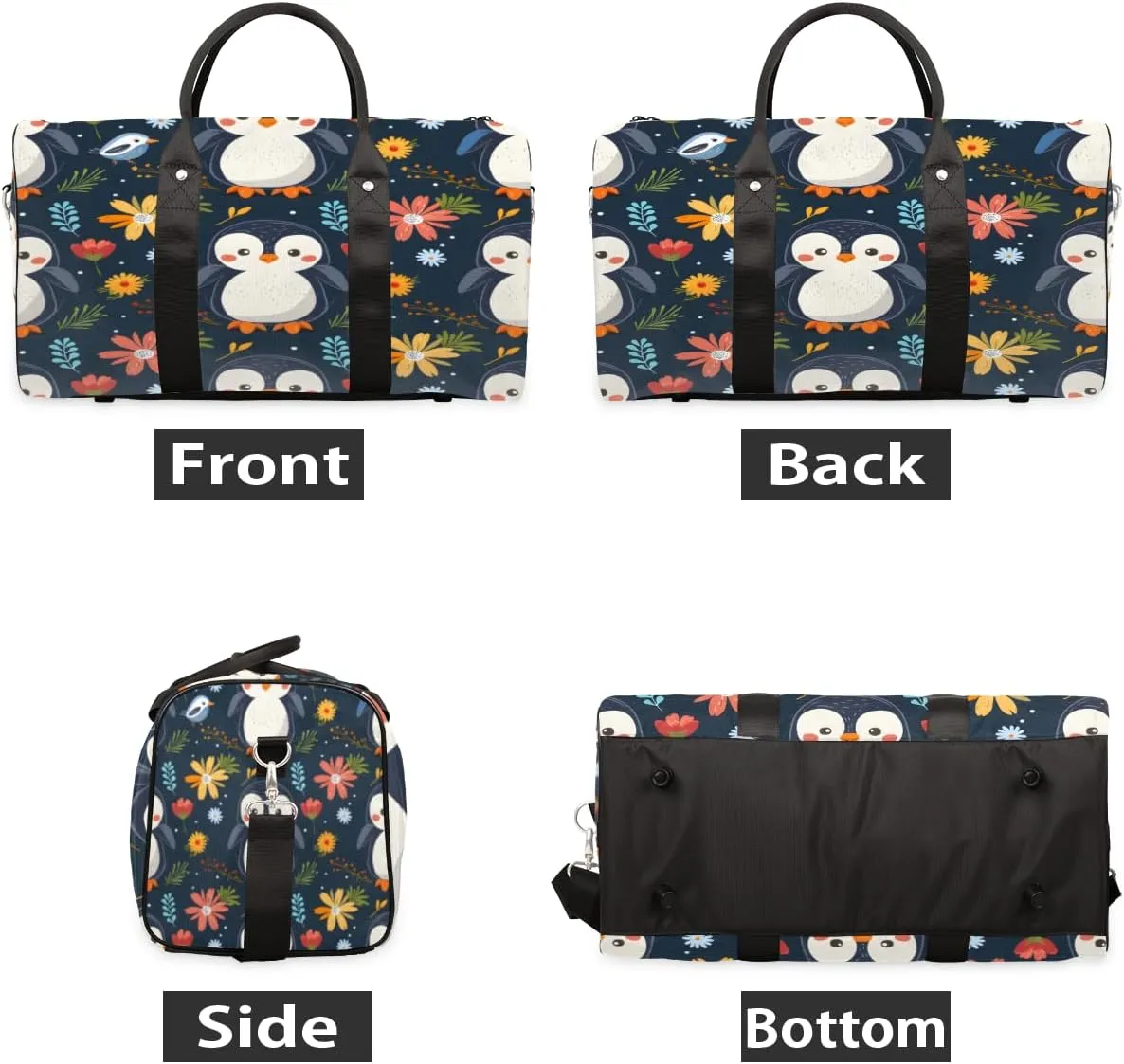 Penguin Travel Duffle Bag, Sports Gym Bags for Women Men, Carry On Weekender Overnight Bag, Cute Workout Hospital Airplane Trips Bag