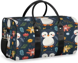 Penguin Travel Duffle Bag, Sports Gym Bags for Women Men, Carry On Weekender Overnight Bag, Cute Workout Hospital Airplane Trips Bag