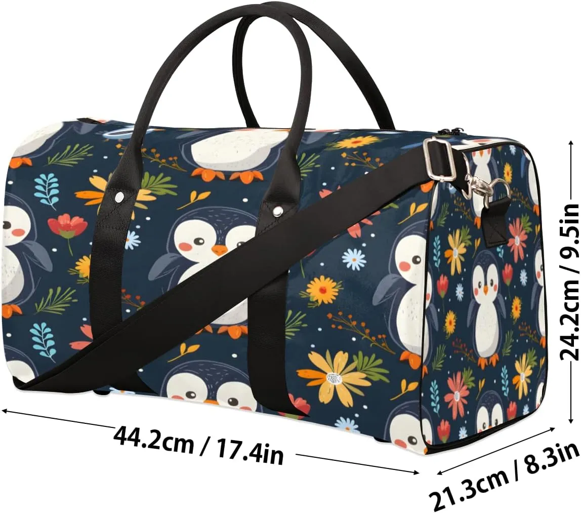 Penguin Travel Duffle Bag, Sports Gym Bags for Women Men, Carry On Weekender Overnight Bag, Cute Workout Hospital Airplane Trips Bag