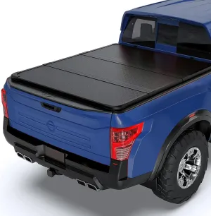 PENSUN 5FT Hard 3-Fold Truck Bed Cover W/LED Fit for 2005-2025 Nissan Frontier 400LB, Black Aluminum Tonneau Cover
