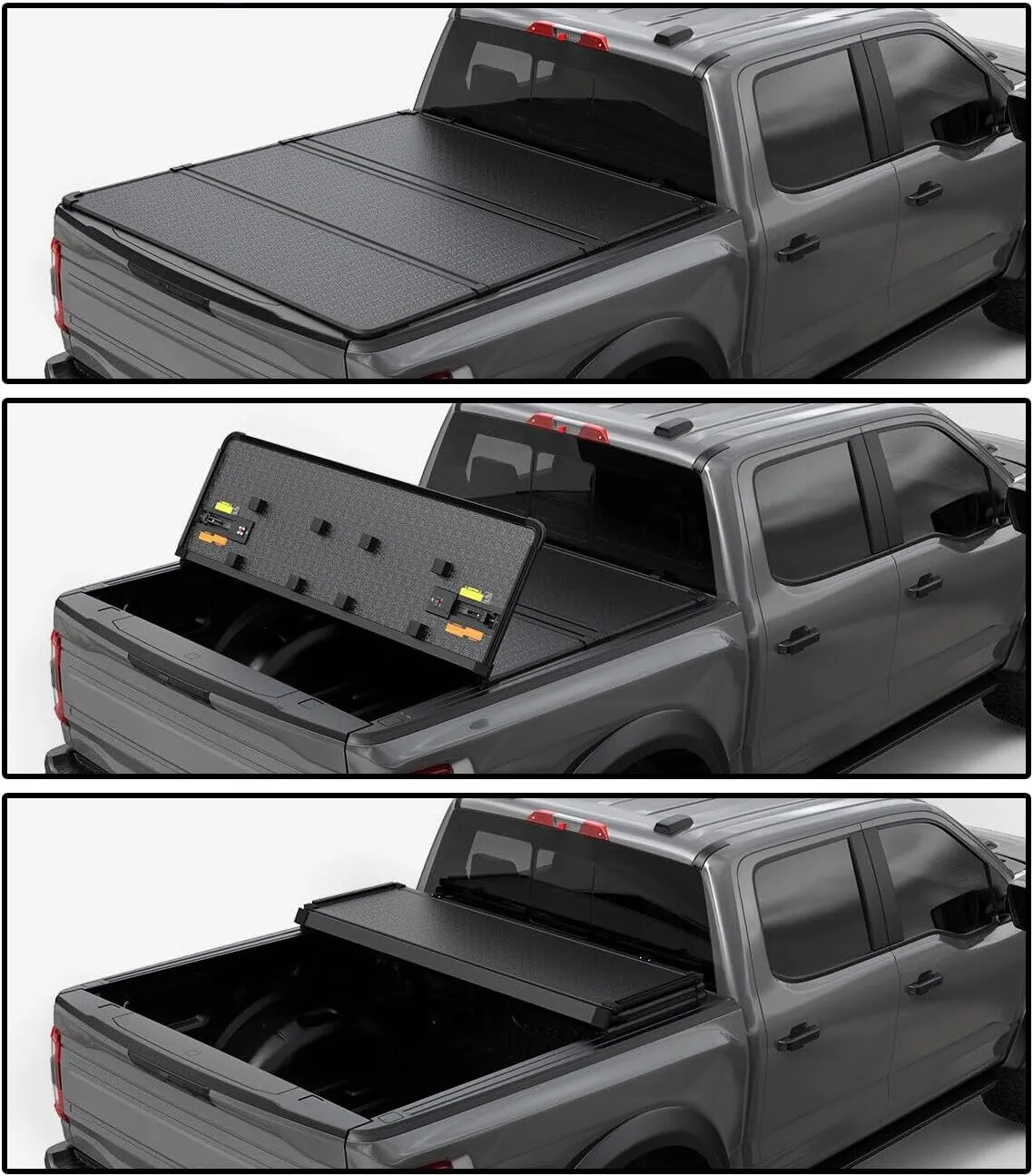 PENSUN 5FT Hard 3-Fold Truck Bed Cover W/LED Fit for 2005-2025 Nissan Frontier 400LB, Black Aluminum Tonneau Cover