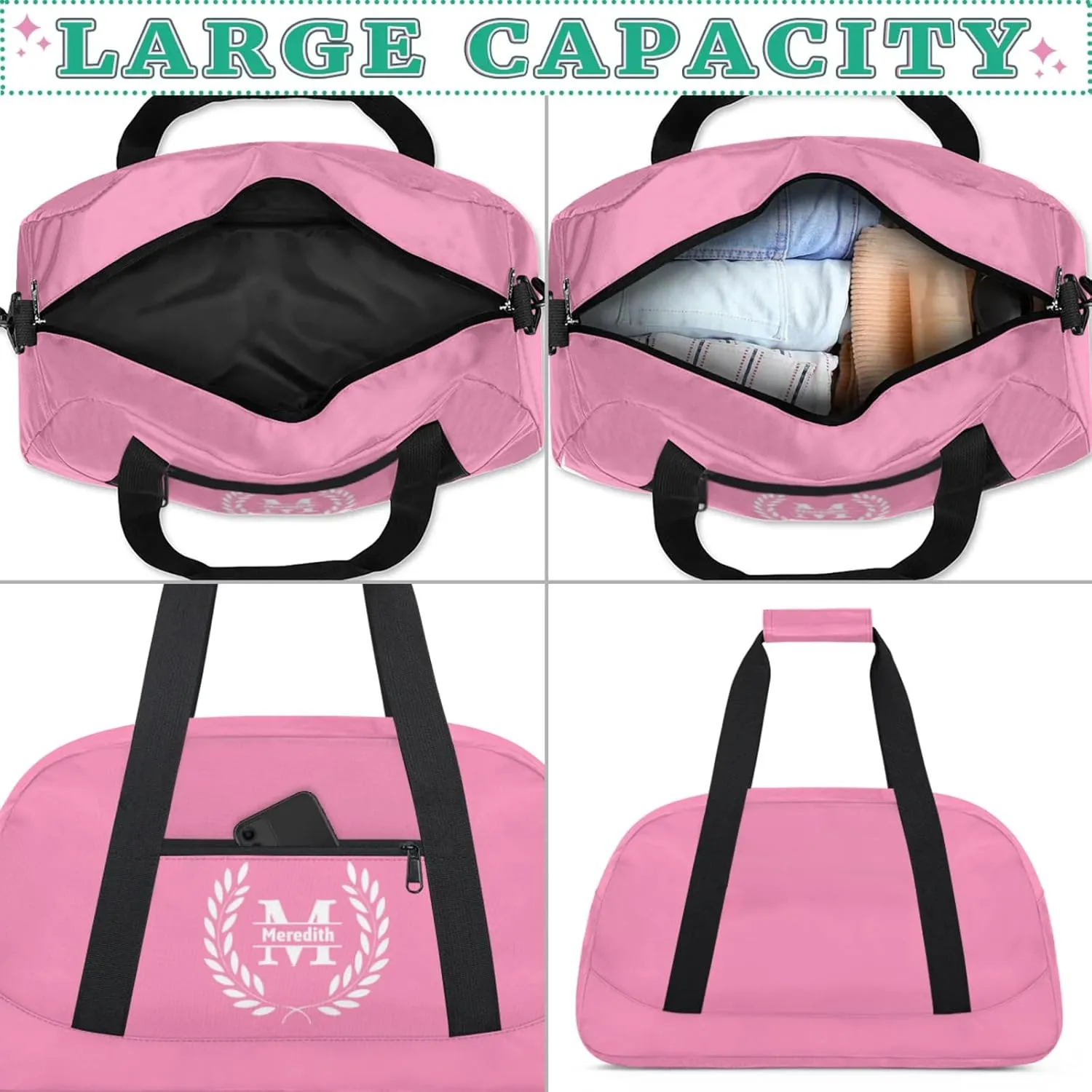 Personalize-Kids-Duffel-Bags With Custom Name - Lightweight Gym Bag for Boys & Girls, Sports Backpack for School, Travel, and Workout, Pink