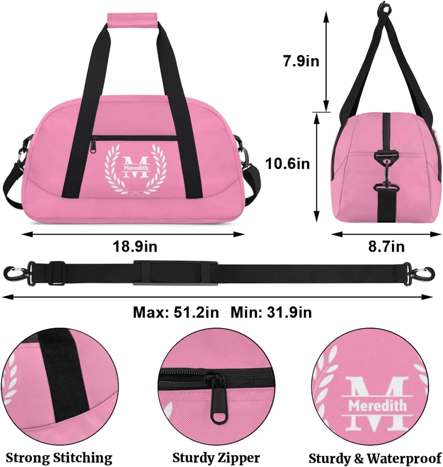 Personalize-Kids-Duffel-Bags With Custom Name - Lightweight Gym Bag for Boys & Girls, Sports Backpack for School, Travel, and Workout, Pink