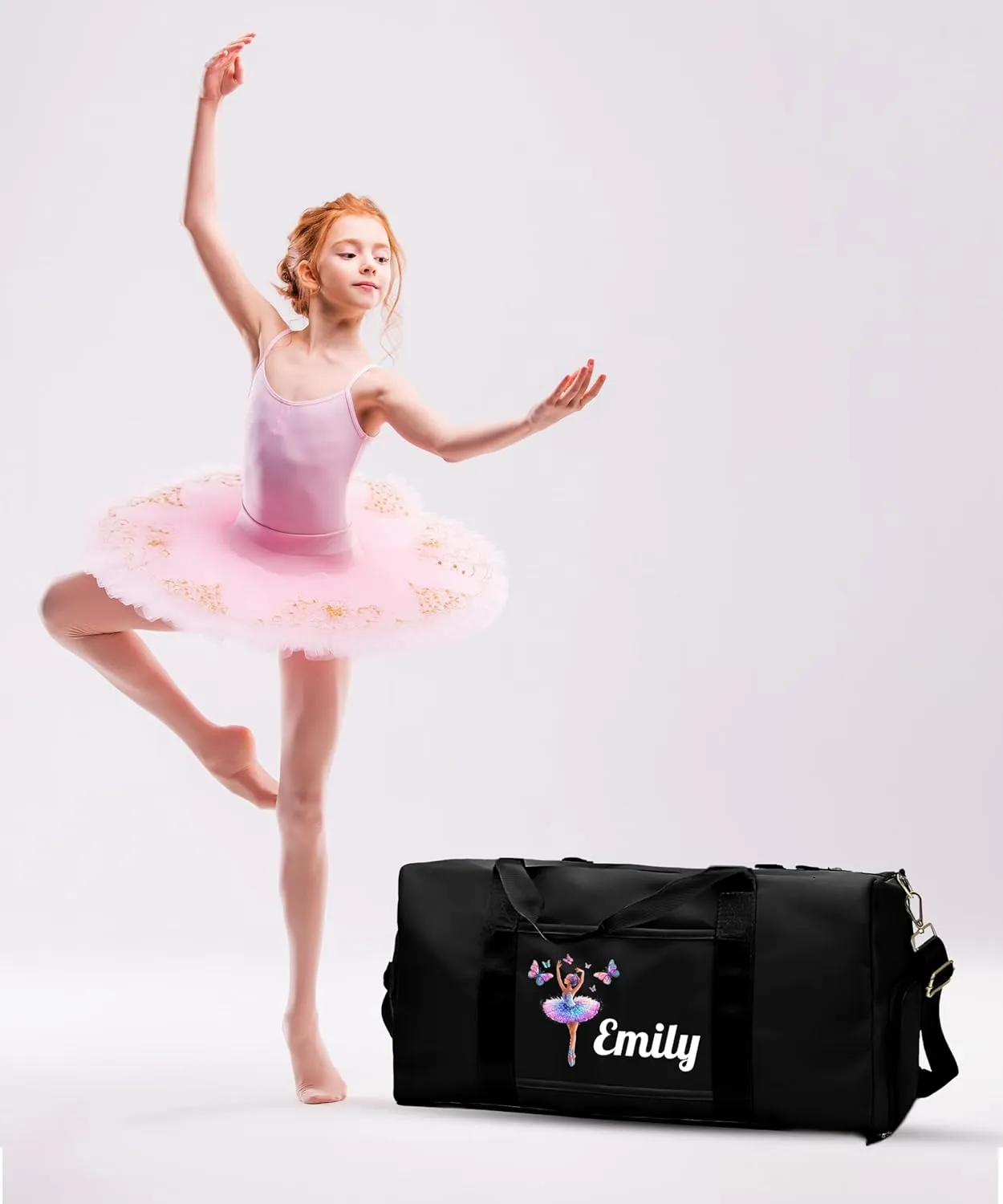 Personalized Ballet Duffle Bag for Women, Girls - Custom Duffel Bag - Different Color & Design Options - Black