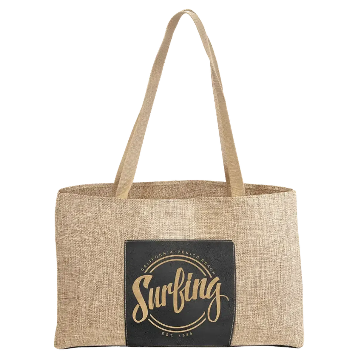 Personalized Burlap Carry Bag with 5" Gusset and Leatherette Color Trim