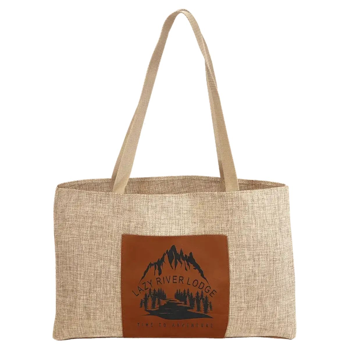 Personalized Burlap Carry Bag with 5" Gusset and Leatherette Color Trim
