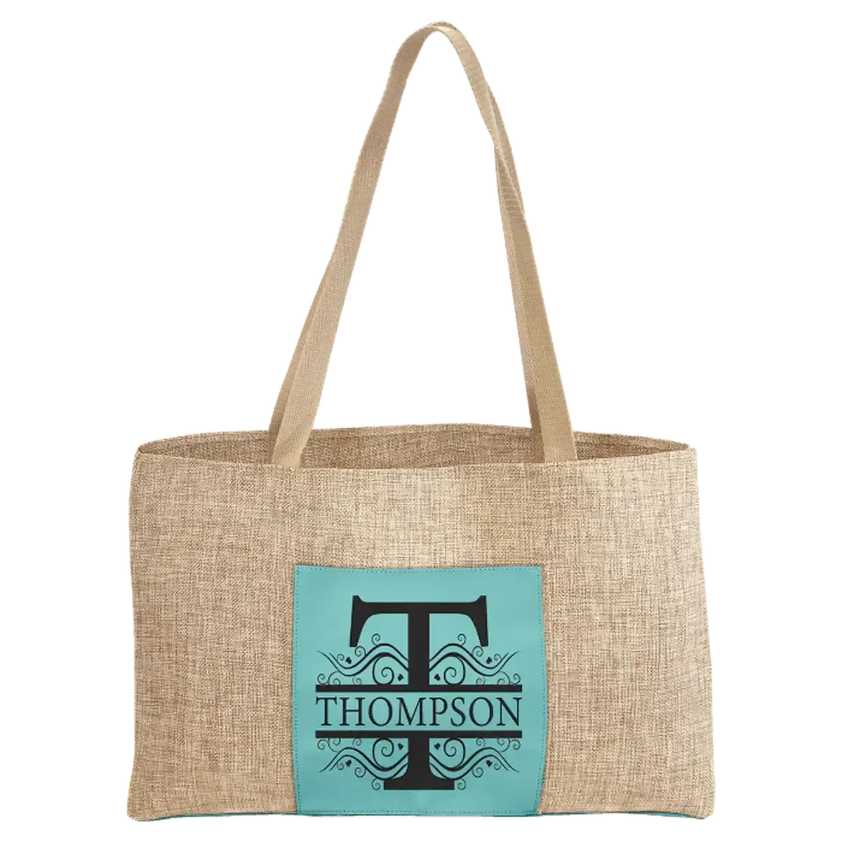 Personalized Burlap Carry Bag with 5" Gusset and Leatherette Color Trim