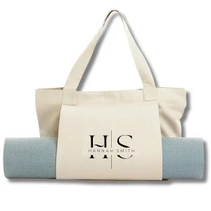 Personalized Canvas Tote Bag with Yoga Mat Carrier Pocket for Workout, Pilates, Travel, Beach and Gym