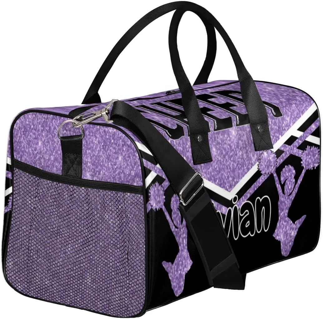 Personalized Cheer Bag for Cheerleader, Sport Duffel Bag with Name Customized Travel Overnight Weekender Bags, Light Purple Cheerleading