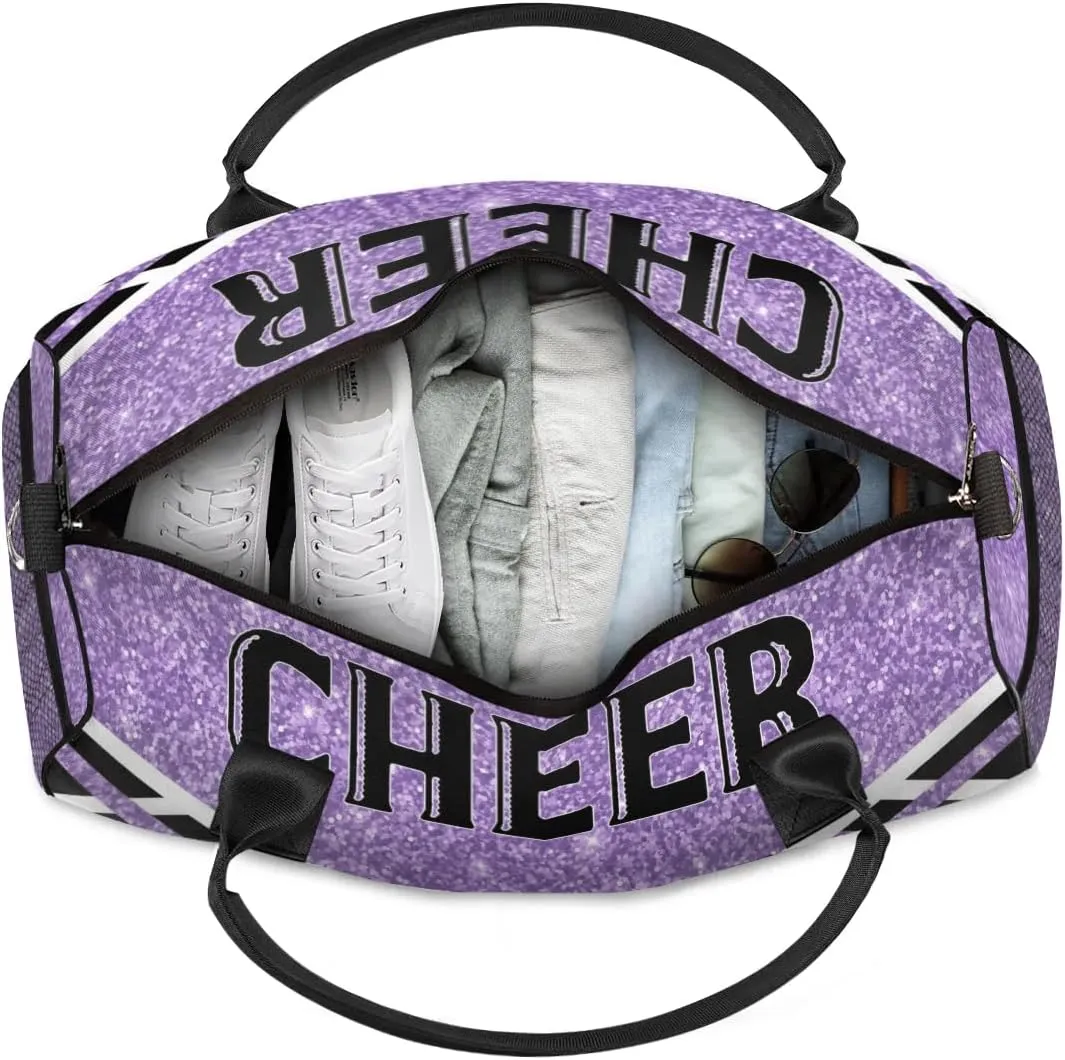 Personalized Cheer Bag for Cheerleader, Sport Duffel Bag with Name Customized Travel Overnight Weekender Bags, Light Purple Cheerleading