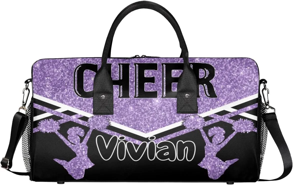 Personalized Cheer Bag for Cheerleader, Sport Duffel Bag with Name Customized Travel Overnight Weekender Bags, Light Purple Cheerleading