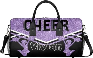 Personalized Cheer Bag for Cheerleader, Sport Duffel Bag with Name Customized Travel Overnight Weekender Bags, Light Purple Cheerleading