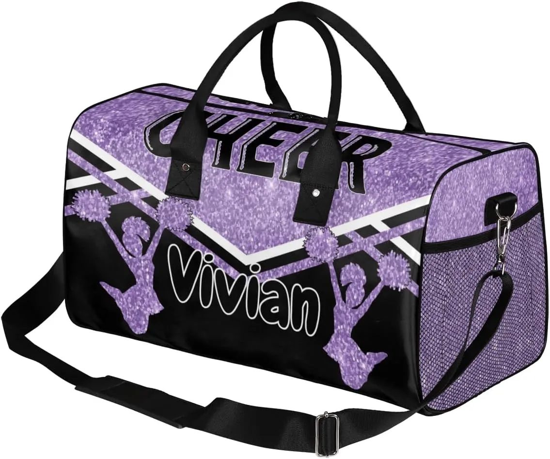 Personalized Cheer Bag for Cheerleader, Sport Duffel Bag with Name Customized Travel Overnight Weekender Bags, Light Purple Cheerleading