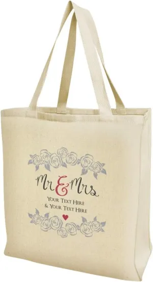 Personalized Custom 2 Lines Mr and Mrs Wedding Grocery Travel Reusable Tote Bag