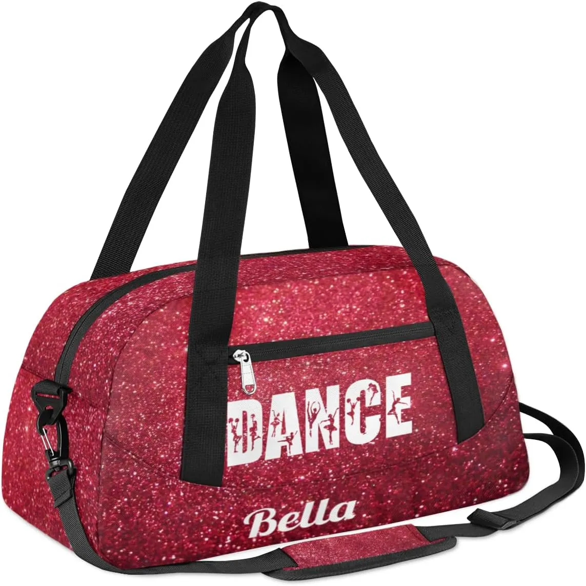 Personalized Custom Girls Dance Bag, Customized Gifts Sports Gym Bag Custom Name Kids Duffel Bags Overnight Weekender Sleepover Carry On Travel Tote Bag for Girls, Red Glitter Dance