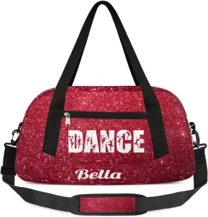 Personalized Custom Girls Dance Bag, Customized Gifts Sports Gym Bag Custom Name Kids Duffel Bags Overnight Weekender Sleepover Carry On Travel Tote Bag for Girls, Red Glitter Dance
