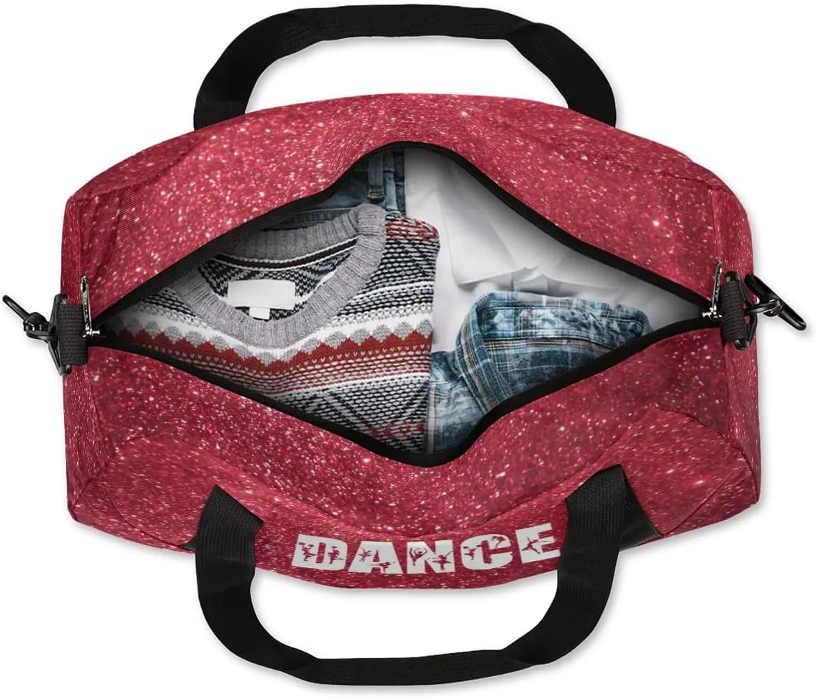 Personalized Custom Girls Dance Bag, Customized Gifts Sports Gym Bag Custom Name Kids Duffel Bags Overnight Weekender Sleepover Carry On Travel Tote Bag for Girls, Red Glitter Dance