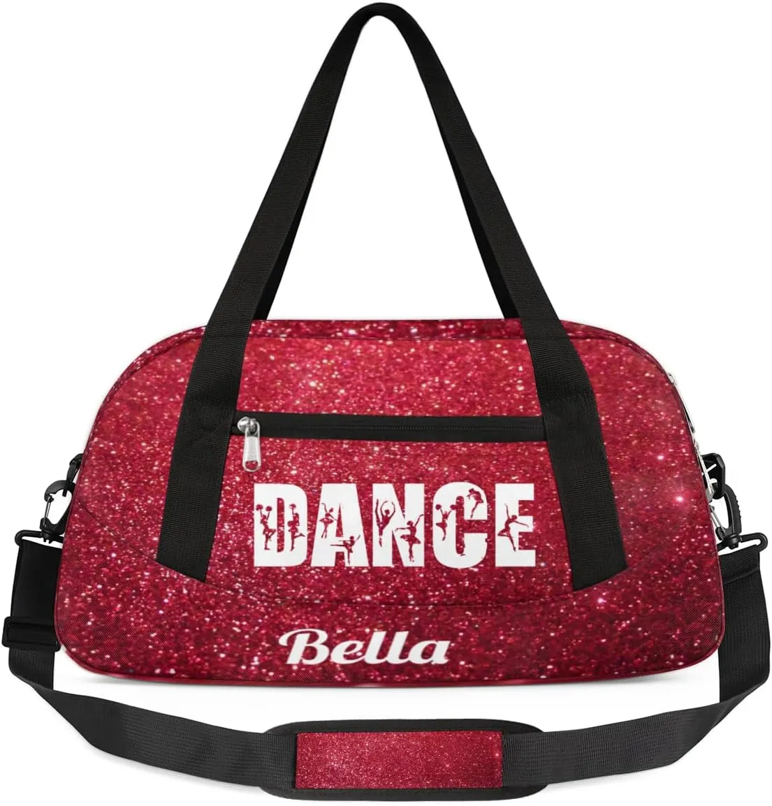 Personalized Custom Girls Dance Bag, Customized Gifts Sports Gym Bag Custom Name Kids Duffel Bags Overnight Weekender Sleepover Carry On Travel Tote Bag for Girls, Red Glitter Dance
