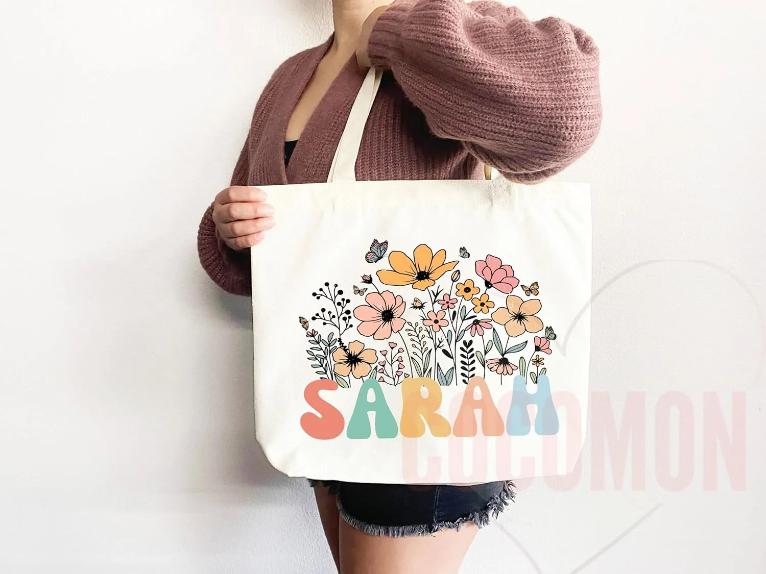 Personalized Custom Name Tote Bag - Custom Tote Shopper - Premium Durable Canvas, Reusable, Eco-Friendly- Ideal Gift for Women, Bridesmaids, Teachers, Nurses - Customizable (Medium Bag)