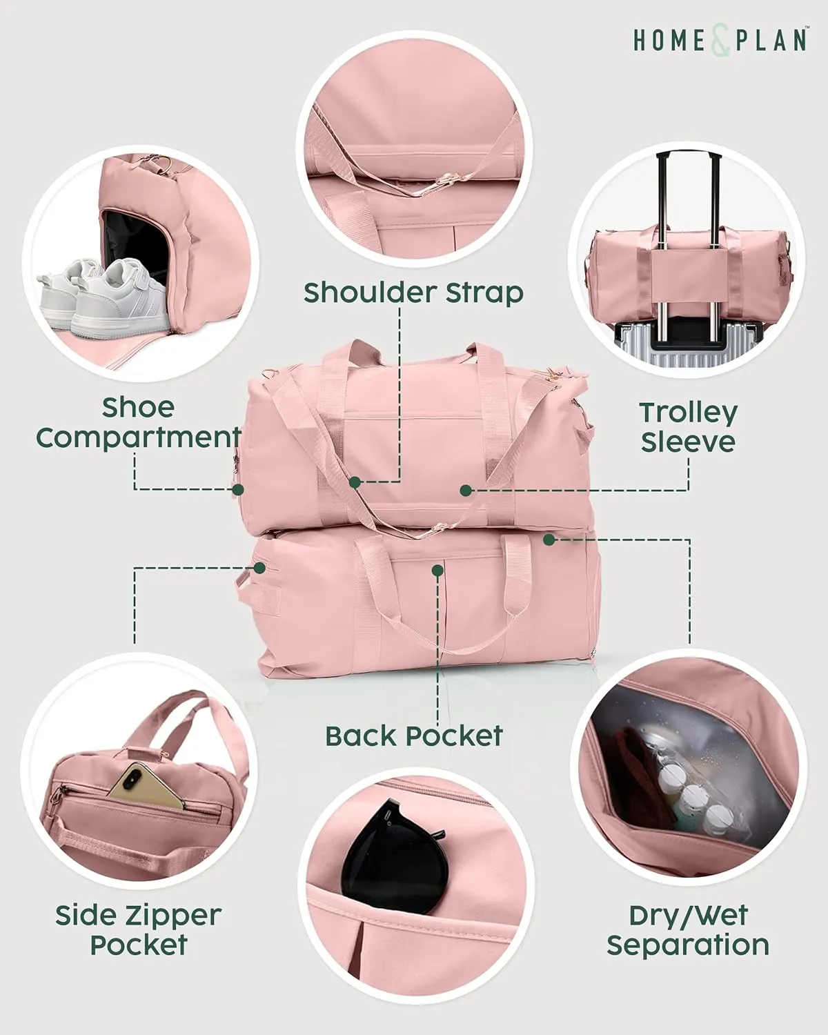 Personalized Dance Duffle Bag for Women, Girls - Custom Duffel Bag - Different Color & Design Options - Pink