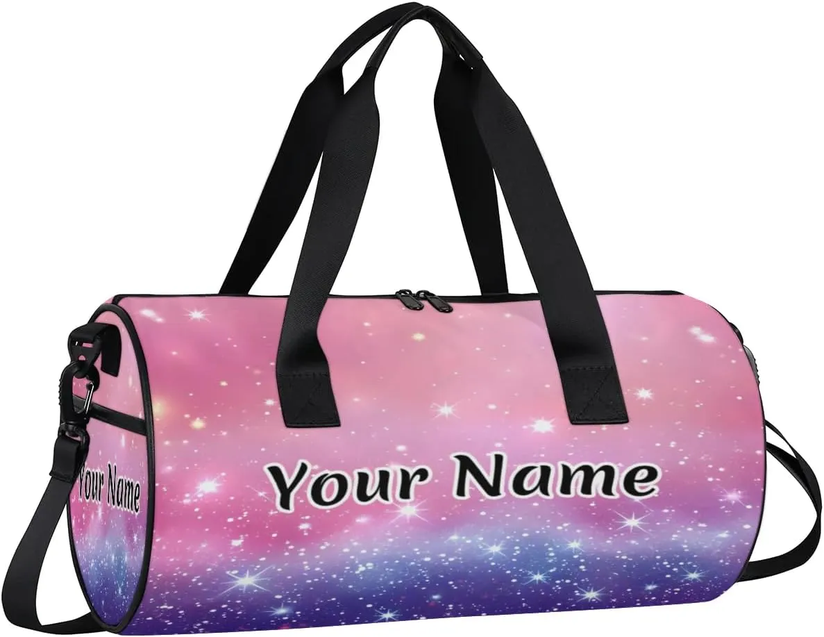 Personalized Duffel Bag for Women, Custom Rainbow Polka Dots Gym Bag for Sports, Waterproof Dance Bag with Name, Lightweight Carryon Gym Bag, Rainbow Glitter