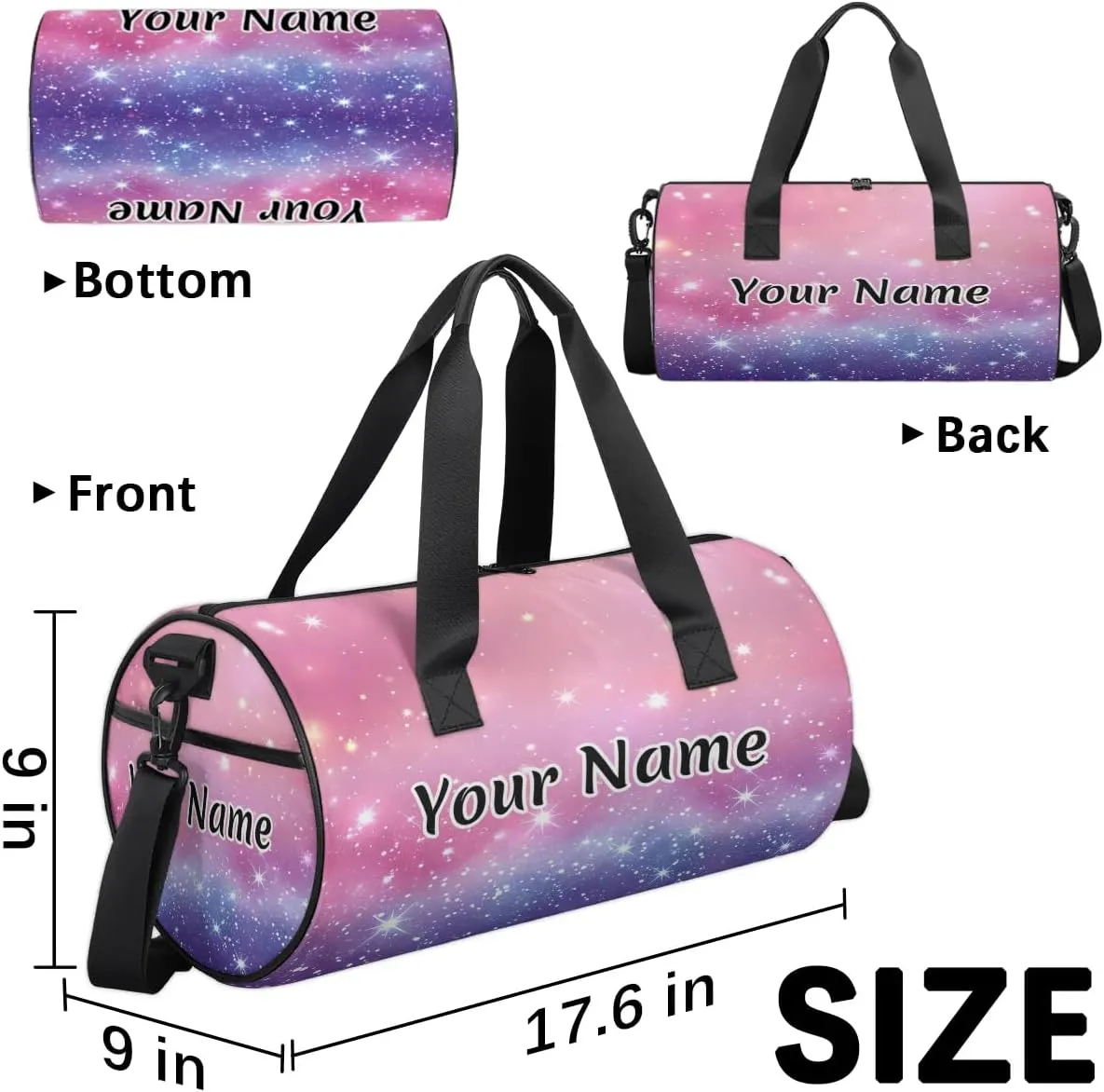 Personalized Duffel Bag for Women, Custom Rainbow Polka Dots Gym Bag for Sports, Waterproof Dance Bag with Name, Lightweight Carryon Gym Bag, Rainbow Glitter
