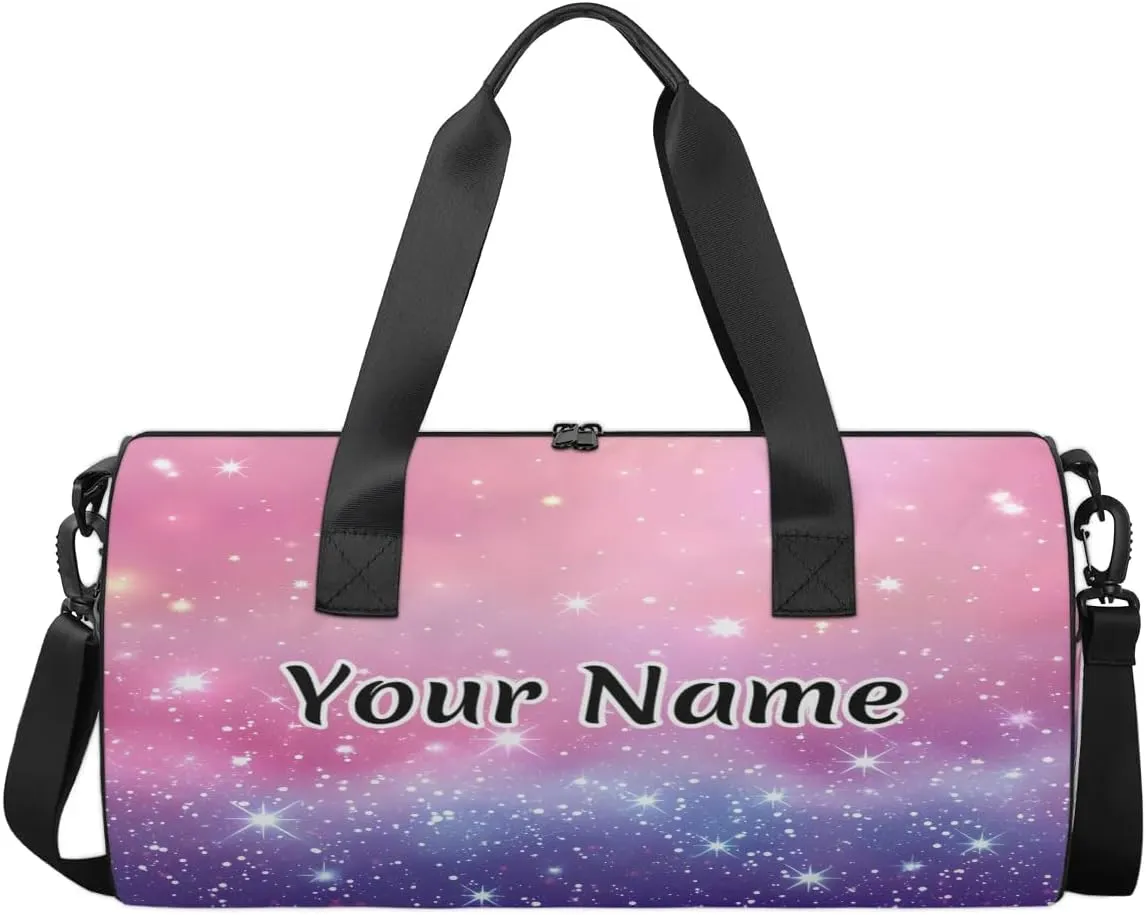 Personalized Duffel Bag for Women, Custom Rainbow Polka Dots Gym Bag for Sports, Waterproof Dance Bag with Name, Lightweight Carryon Gym Bag, Rainbow Glitter