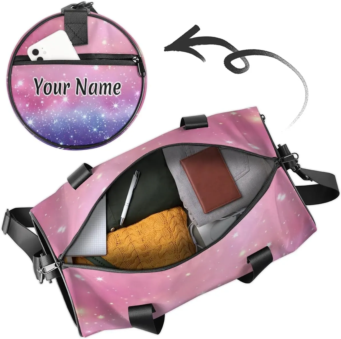 Personalized Duffel Bag for Women, Custom Rainbow Polka Dots Gym Bag for Sports, Waterproof Dance Bag with Name, Lightweight Carryon Gym Bag, Rainbow Glitter